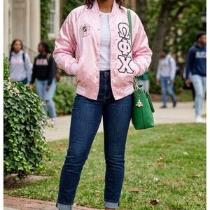 Augusta Sportswear Pink Satin
Greek Letter Bomber Jacket